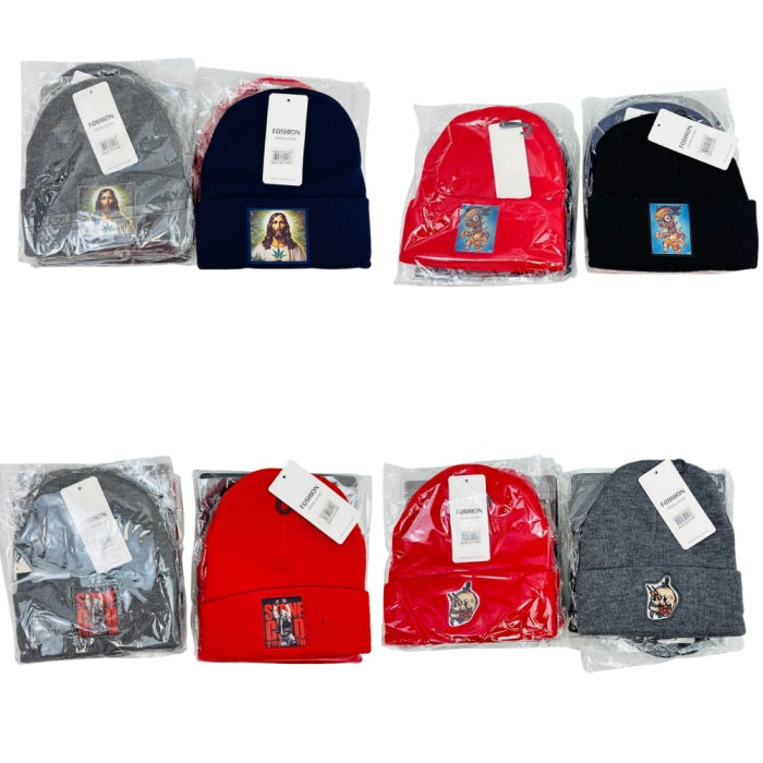 BEANIES ASSORTED 12ct/pk w/design