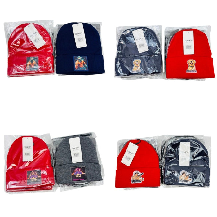 BEANIES ASSORTED 12ct/pk w/design