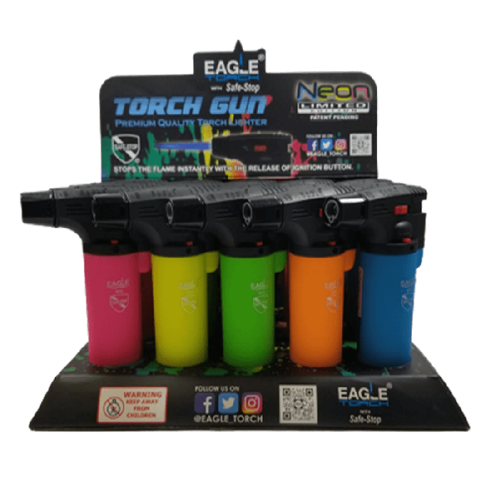 Eagle Torch Lighter - 4 Inch Soft Touch Torch - Neon Edition - #PT101N - Display Of 15