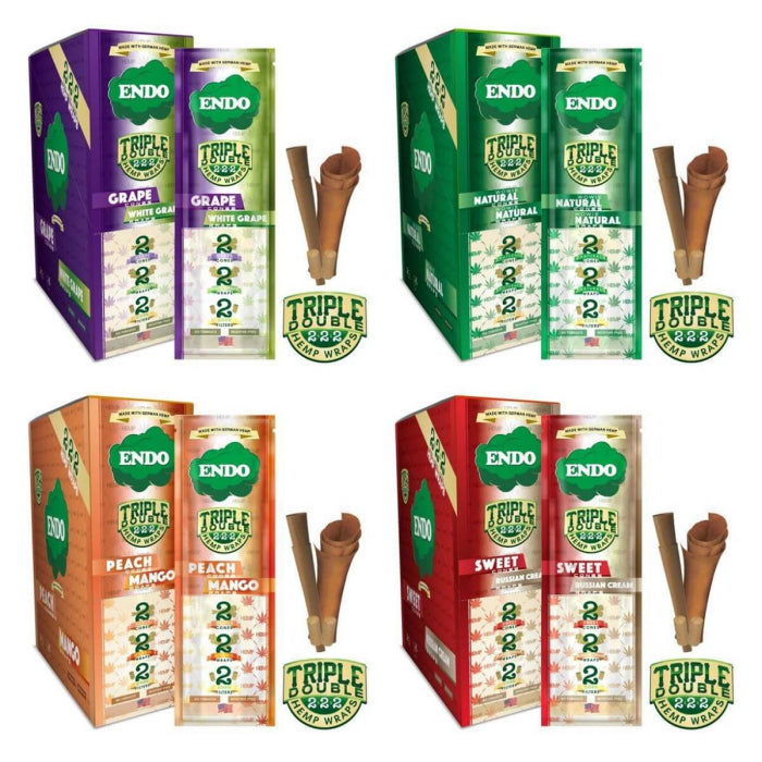 Endo - Triple Double Hemp Wraps - 2 Cones - 2 Wraps - 2 Filters - 15 Counts Per Display