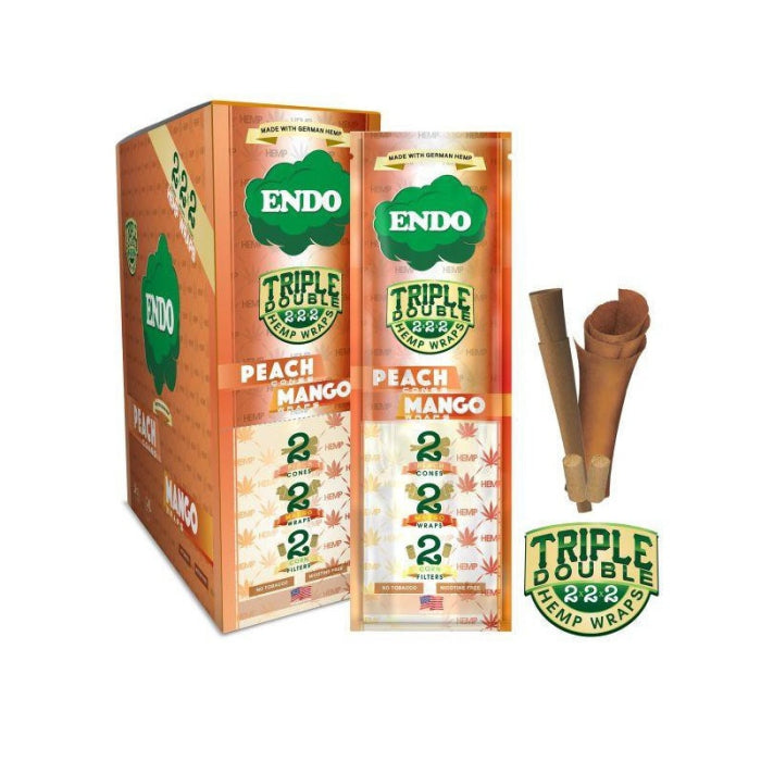Endo - Triple Double Hemp Wraps - 2 Cones - 2 Wraps - 2 Filters - 15 Counts Per Display