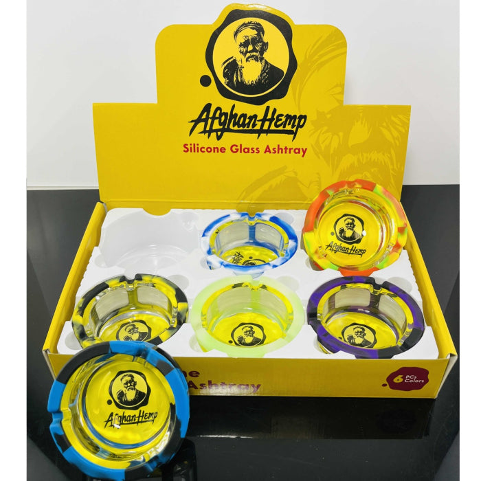 Ashtray Glass With Silicone Skin - Assorted Designs - Price Per Piece