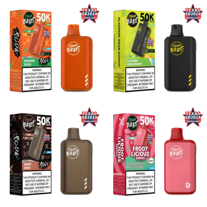 FLAVOR BEAST XBM50 50000 Puffs DISPOSABLE 5 Per Pack TxC