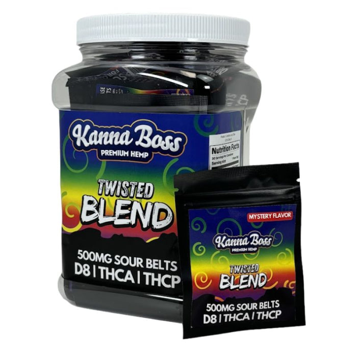 Kanna Boss - Twisted Blend - Delta 9 - THC-A - THC-P Sour Belts - 500mg - 30 Packs Per Jar - Variety Pack