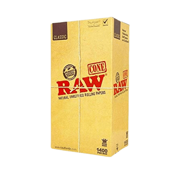 Raw - Classic Natural Unrefined Rolling Papers Cone Bulk King Size - 1400 Per Box