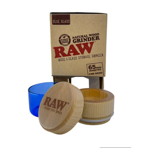 Raw 3 Part Grinder - Birch Wood Top and Blue Glass Bottom