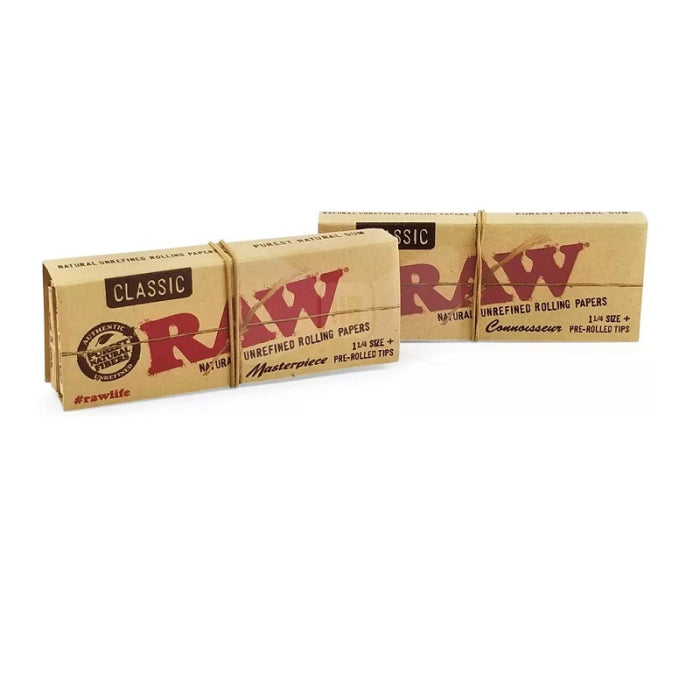 Raw Masterpiece Classic Rolling Paper With Pre-Rolled Tips - 1 1/4 Size - 24 Packs Per Box