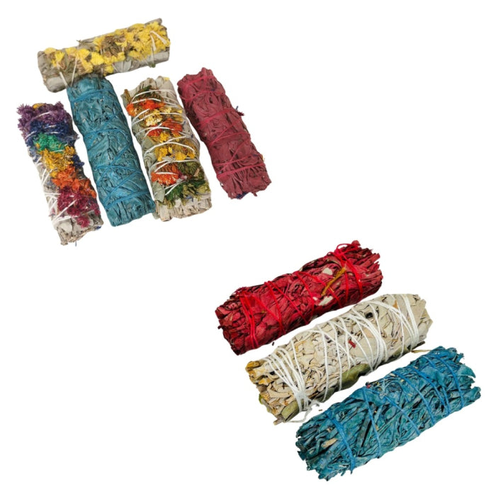 Sage Bundle With Flowers - White - 4 Inches - Assorted - 7 Counts Per Pack