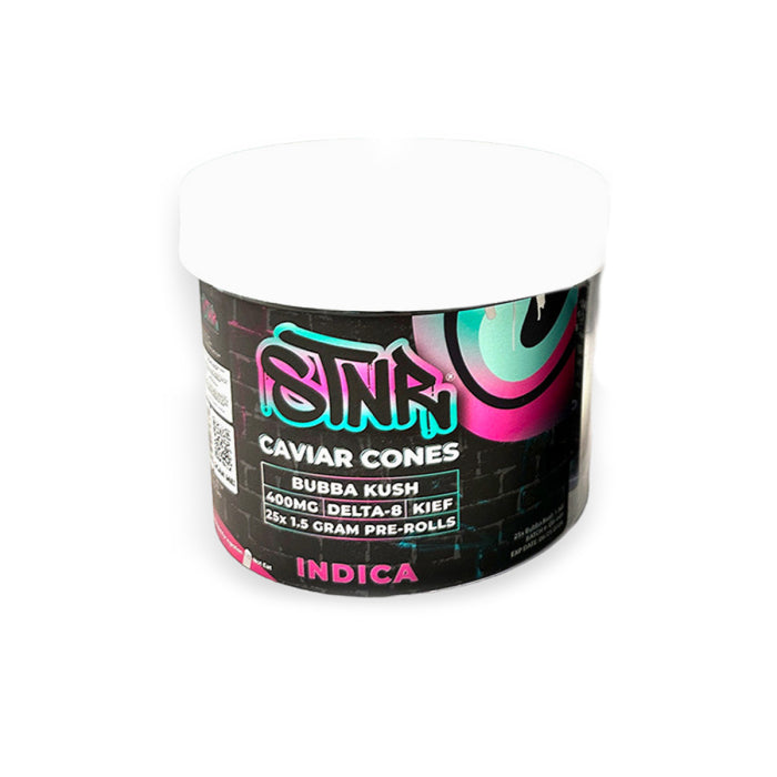 Stnr - Caviar Cones - Delta 8 - Kief Prerolls - 1.5 grams Per Roll - 25 Rolls Per Jar