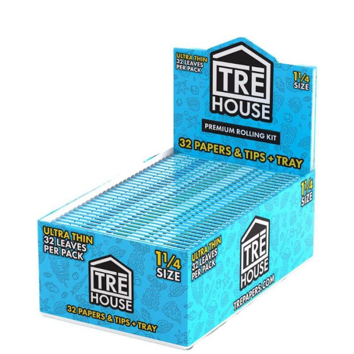 Tre House - Premium Rolling Kit - Papers and Tips - Tray - 1 1/4 Size - 32 packs - 20 Packs Per Box