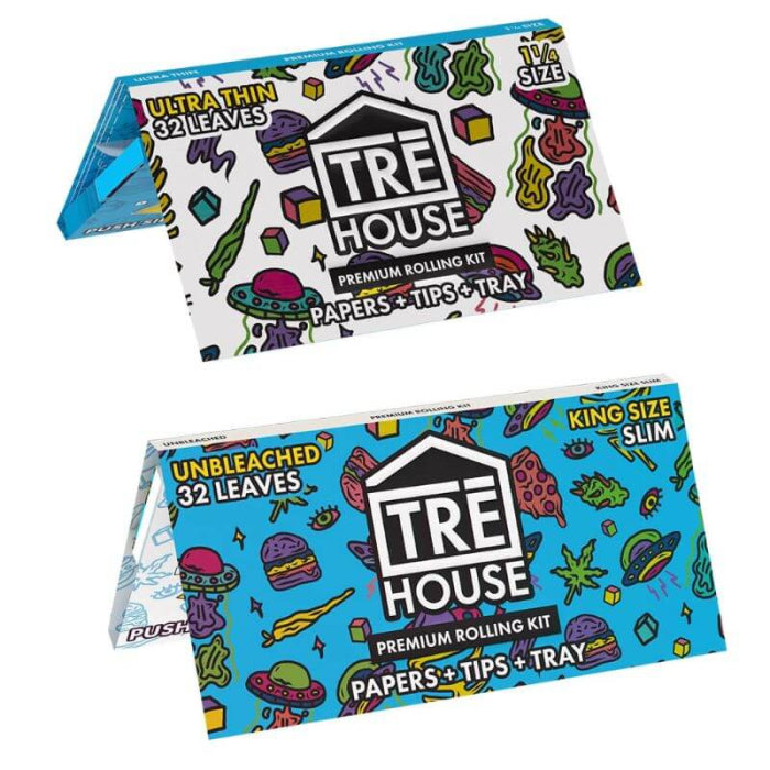 Tre House - Premium Rolling Kit - Papers and Tips - Tray - 1 1/4 Size - 32 packs - 20 Packs Per Box