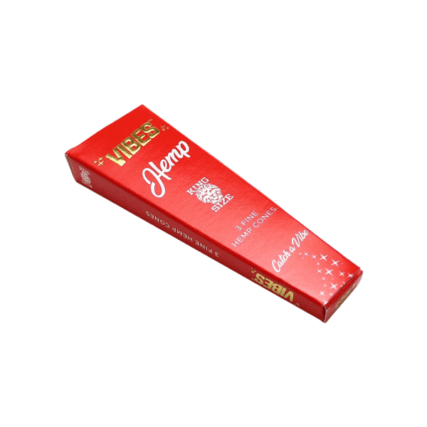 Vibes Hemp King Size Pre Rolled Cones - 3 In Pack - 30 Pack In Display Box