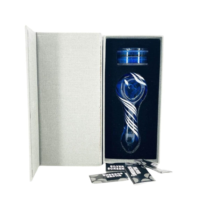 Wig Wag Design 4" Inch - Glass Hand Pipe Set With Grinder And Screen