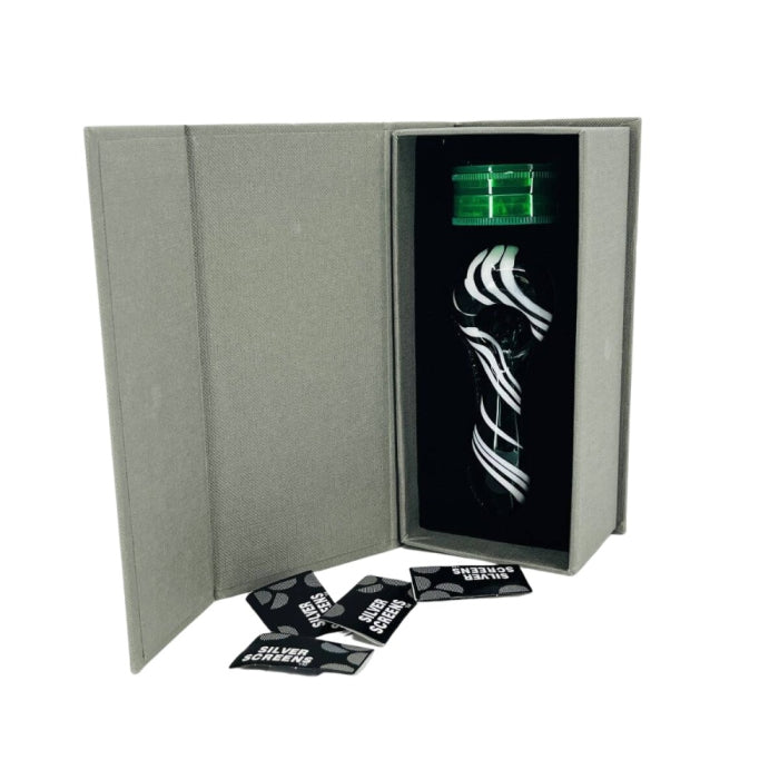 Wig Wag Design 4" Inch - Glass Hand Pipe Set With Grinder And Screen